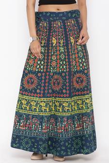 Green Cotton Printed Wrap Around Skirt
