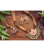 Designer Floral Peacock Meenakari Kundan Studed Onyx Stone Multilayer Necklace Set with Earrings