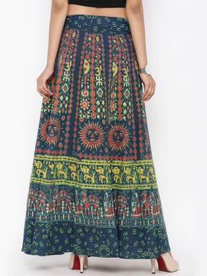 Green Cotton Printed Wrap Around Skirt 2