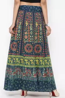 Green Cotton Printed Wrap Around Skirt