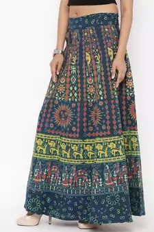 Green Cotton Printed Wrap Around Skirt