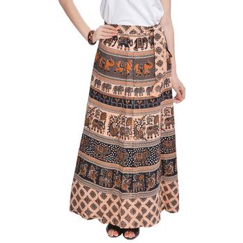 Beige Cotton Printed Wrap Around Skirt 1