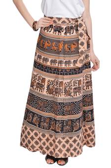 Beige Cotton Printed Wrap Around Skirt