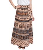Beige Cotton Printed Wrap Around Skirt