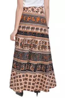 Beige Cotton Printed Wrap Around Skirt
