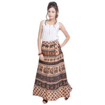 Beige Cotton Printed Wrap Around Skirt 4