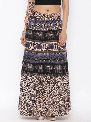 Beige Cotton Printed Wrap Around Skirt 1