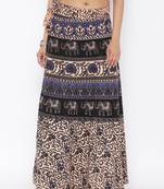 Beige Cotton Printed Wrap Around Skirt