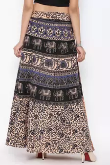 Beige Cotton Printed Wrap Around Skirt