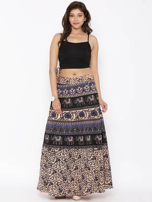 Beige Cotton Printed Wrap Around Skirt 4