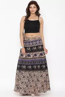 Beige Cotton Printed Wrap Around Skirt