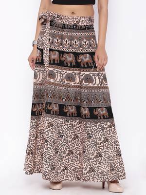 Beige Cotton Printed Wrap Around Skirt 1