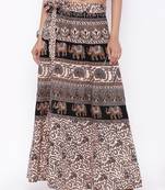 Beige Cotton Printed Wrap Around Skirt