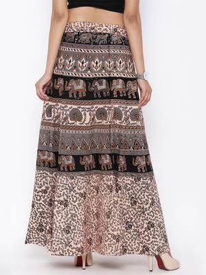 Beige Cotton Printed Wrap Around Skirt 2