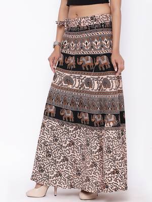 Beige Cotton Printed Wrap Around Skirt 3