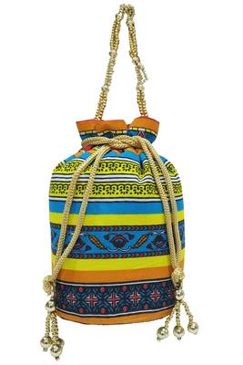 Cotton Printed Blue Handbag Ethnic Potli Bag 1