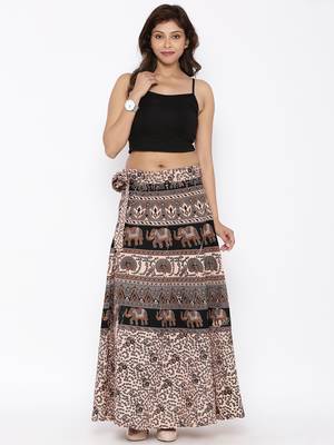 Beige Cotton Printed Wrap Around Skirt 4