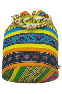 Cotton Printed Blue Handbag Ethnic Potli Bag 3