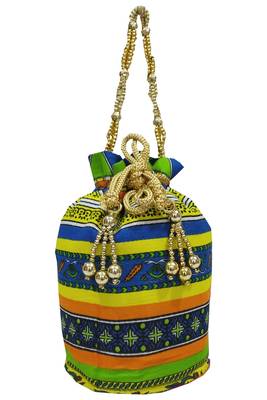 Cotton Printed Green Handbag Ethnic Potli Bag 1