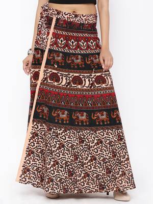 Beige Cotton Printed Wrap Around Skirt 1