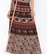Beige Cotton Printed Wrap Around Skirt