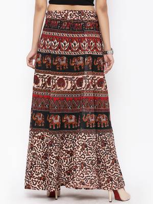 Beige Cotton Printed Wrap Around Skirt 2