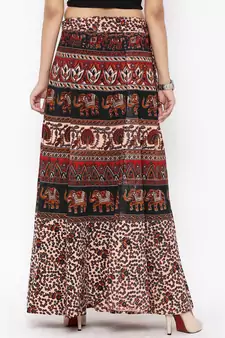 Beige Cotton Printed Wrap Around Skirt