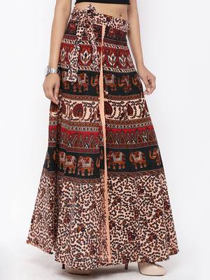 Beige Cotton Printed Wrap Around Skirt 3