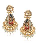 Designer handpainted enamelled radha krishna painting dangler earrings with studded diamond
