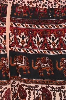 Beige Cotton Printed Wrap Around Skirt