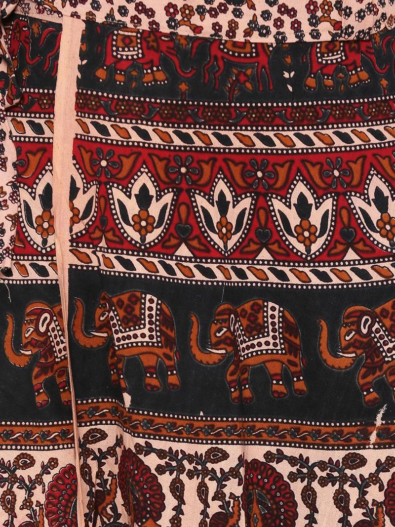 Beige Cotton Printed Wrap Around Skirt