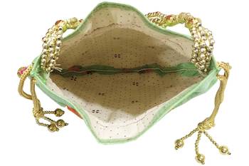 Silk Ethnic Buti Embroidered Green Party Wear Handbag Potli Bag 2