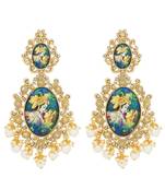 Designer handpainted enamelled radha krishna painting dangler earrings with studded diamond