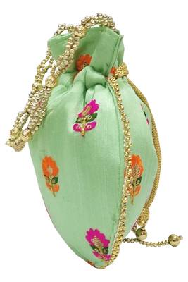 Silk Ethnic Buti Embroidered Green Party Wear Handbag Potli Bag 3