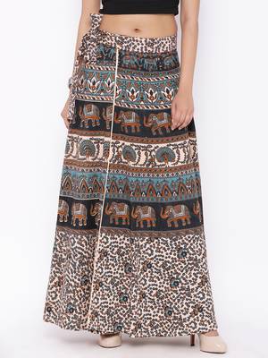 Beige Cotton Printed Wrap Around Skirt 1