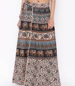 Beige Cotton Printed Wrap Around Skirt