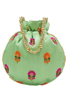 Silk Ethnic Buti Embroidered Green Party Wear Handbag Potli Bag 4