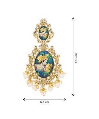 Designer handpainted enamelled radha krishna painting dangler earrings with studded diamond 3