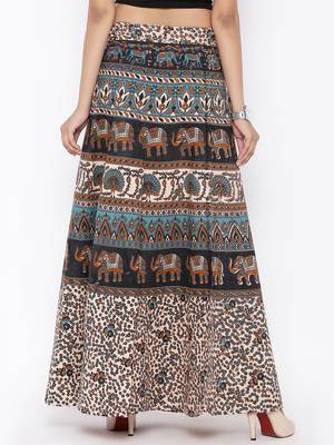 Beige Cotton Printed Wrap Around Skirt 2