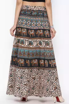 Beige Cotton Printed Wrap Around Skirt