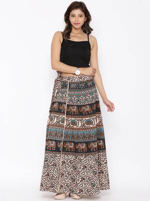Beige Cotton Printed Wrap Around Skirt 4