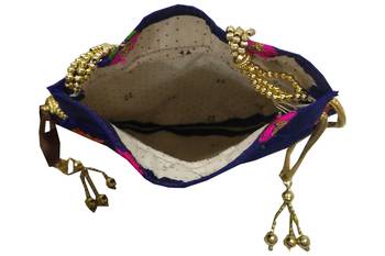 Silk Ethnic Buti Embroidered Navy Blue Party Wear Handbag Potli Bag 2