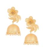 Designer gold plated high gloss golden filigree or jali work Flower Lotus jhumka with pearl in bottom
