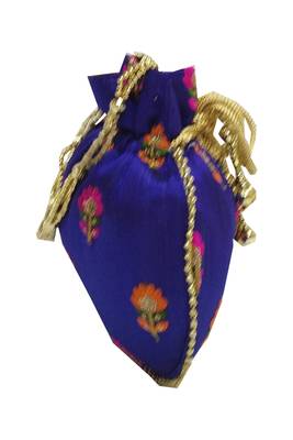 Silk Ethnic Buti Embroidered Navy Blue Party Wear Handbag Potli Bag 3