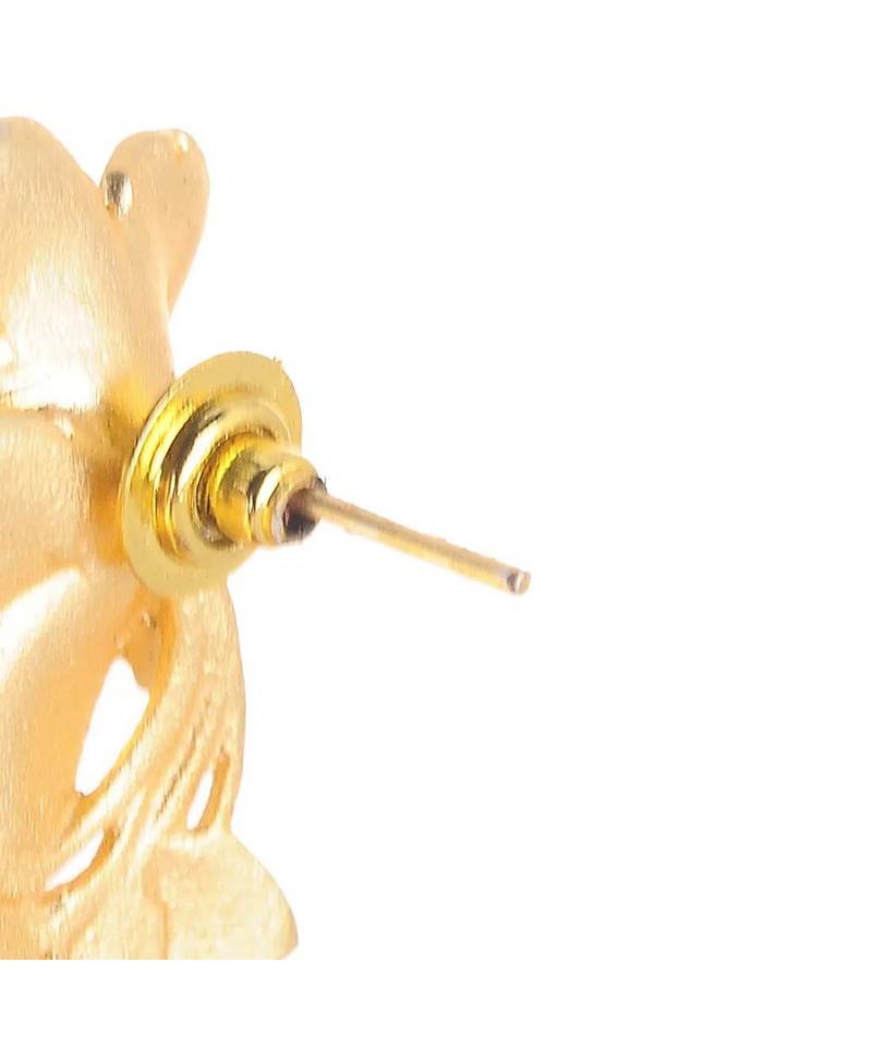 Designer gold plated high gloss golden filigree or jali work Flower Lotus jhumka with pearl in bottom