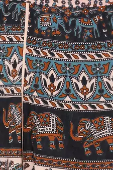 Beige Cotton Printed Wrap Around Skirt