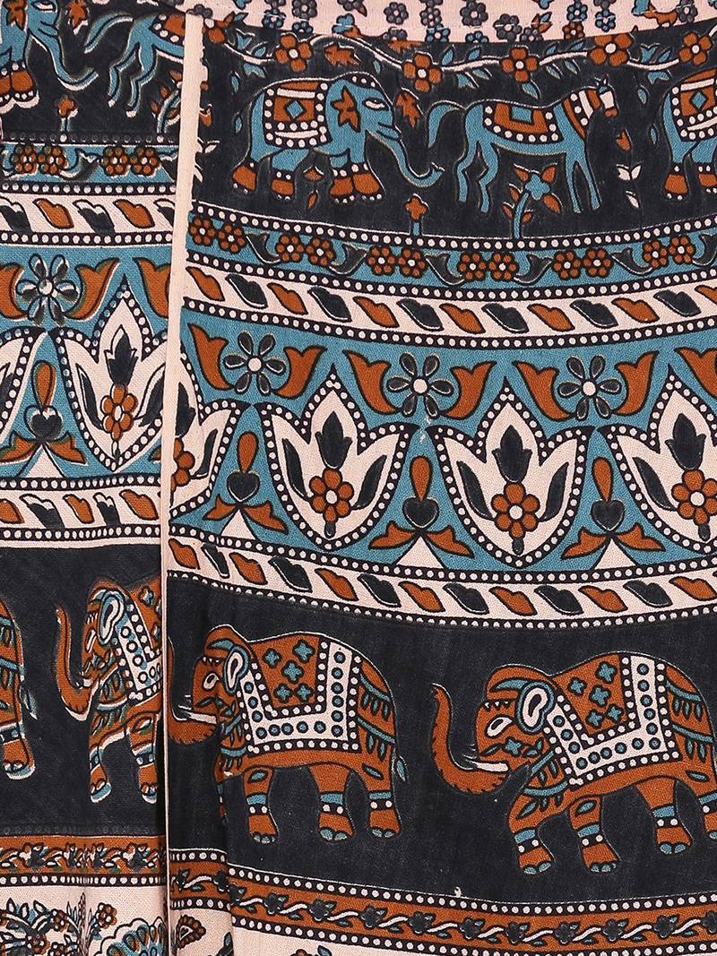 Beige Cotton Printed Wrap Around Skirt