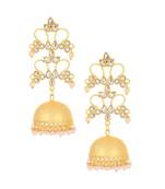 Designer gold plated high gloss golden Kundan Stone Flower jhumka with pearl in bottom