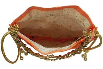 Silk Ethnic buti Embroidered Peach Party Wear Handbag Potli Bag 2