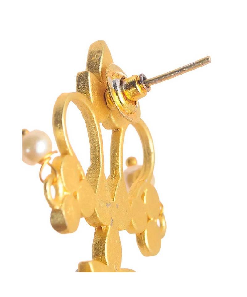 Designer gold plated high gloss golden Kundan Stone Flower jhumka with pearl in bottom